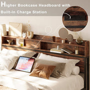 Queen Bed Frame with Bookcase Headboard