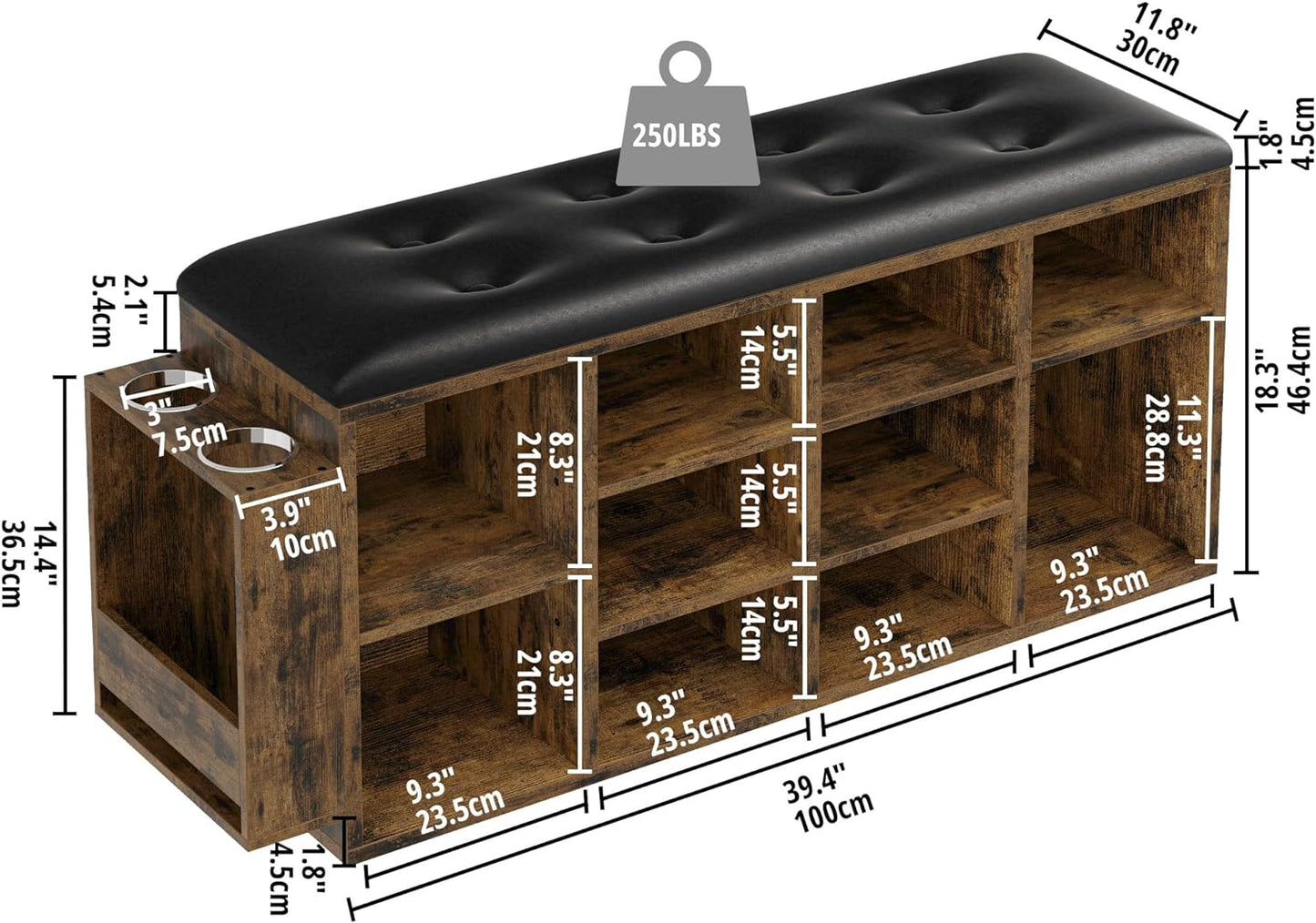 Ten Cubbies Storage Entryway Bench with PU Leather