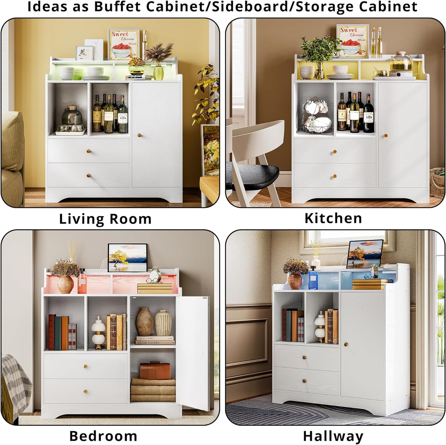 Buffet moderne avec rangement, lumières LED et prises