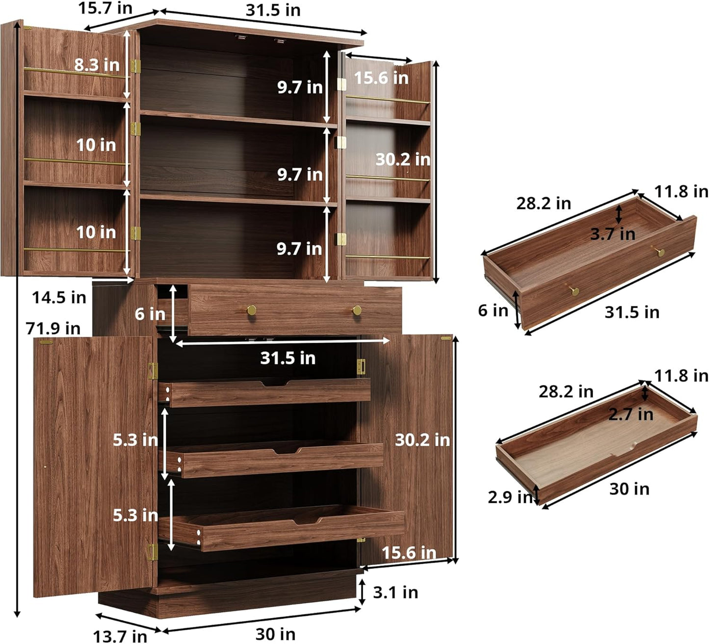 IRONCK 72”Tall Kitchen Pantry Cabinet