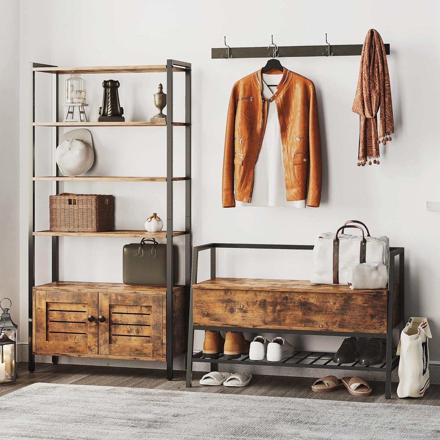 Banc de rangement marron vintage