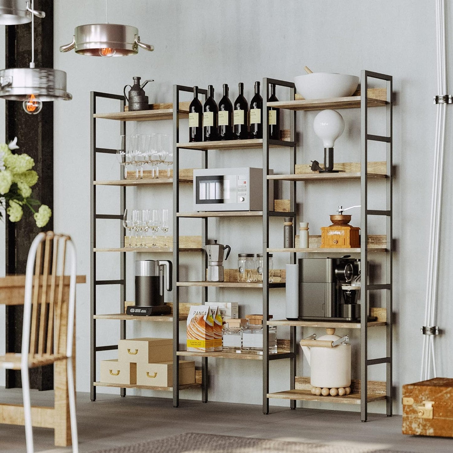 Triple Wide Bookshelf 5 Tiers with Baffles