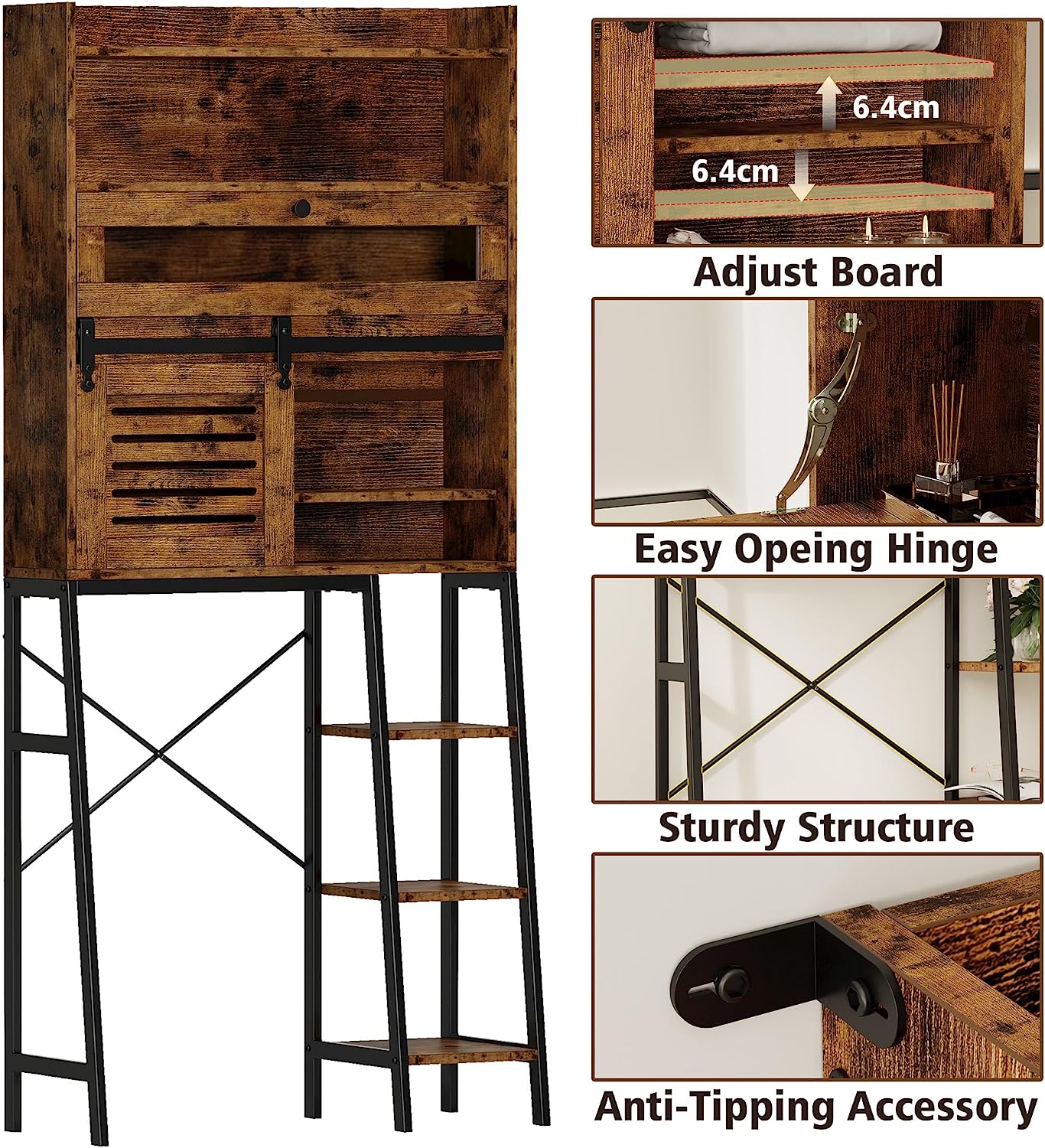 Bathroom Storage with Cabinet Vintage Brown