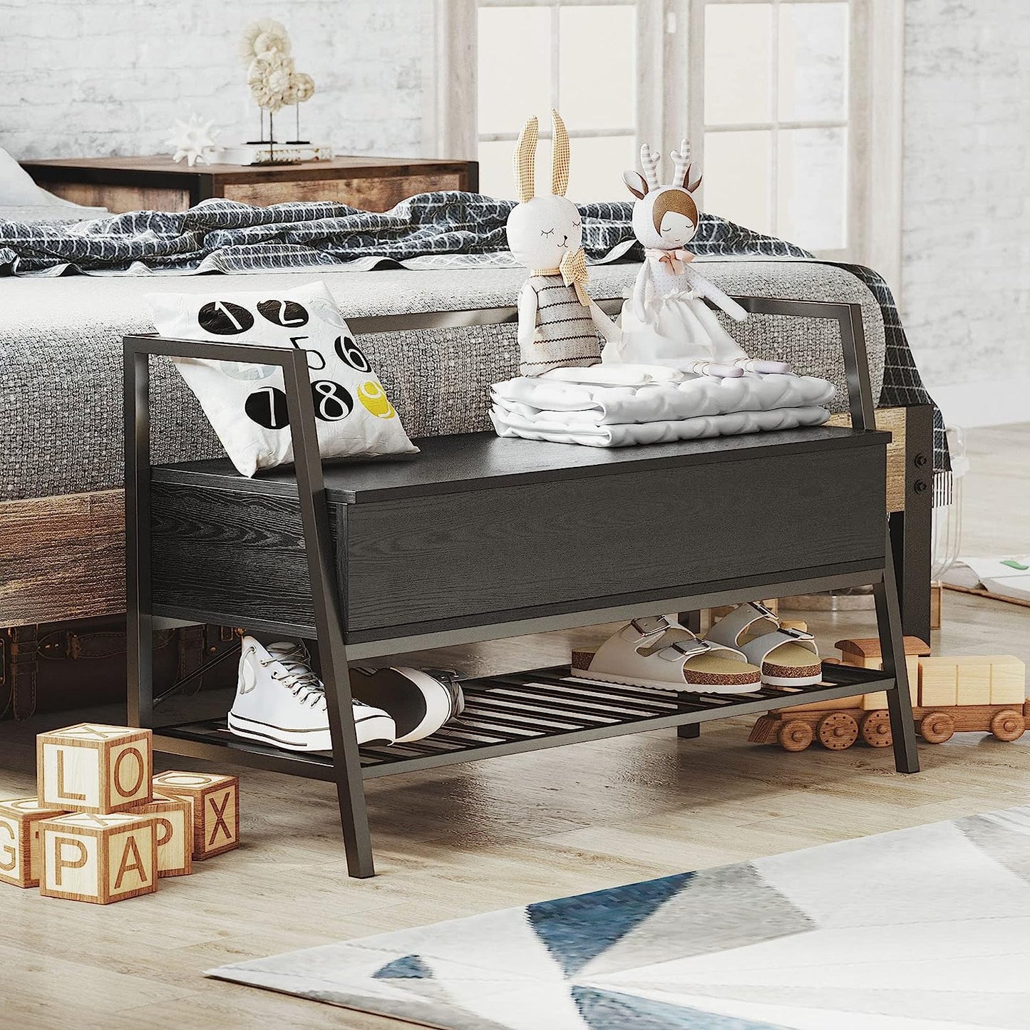 Black Shoe Bench with Storage