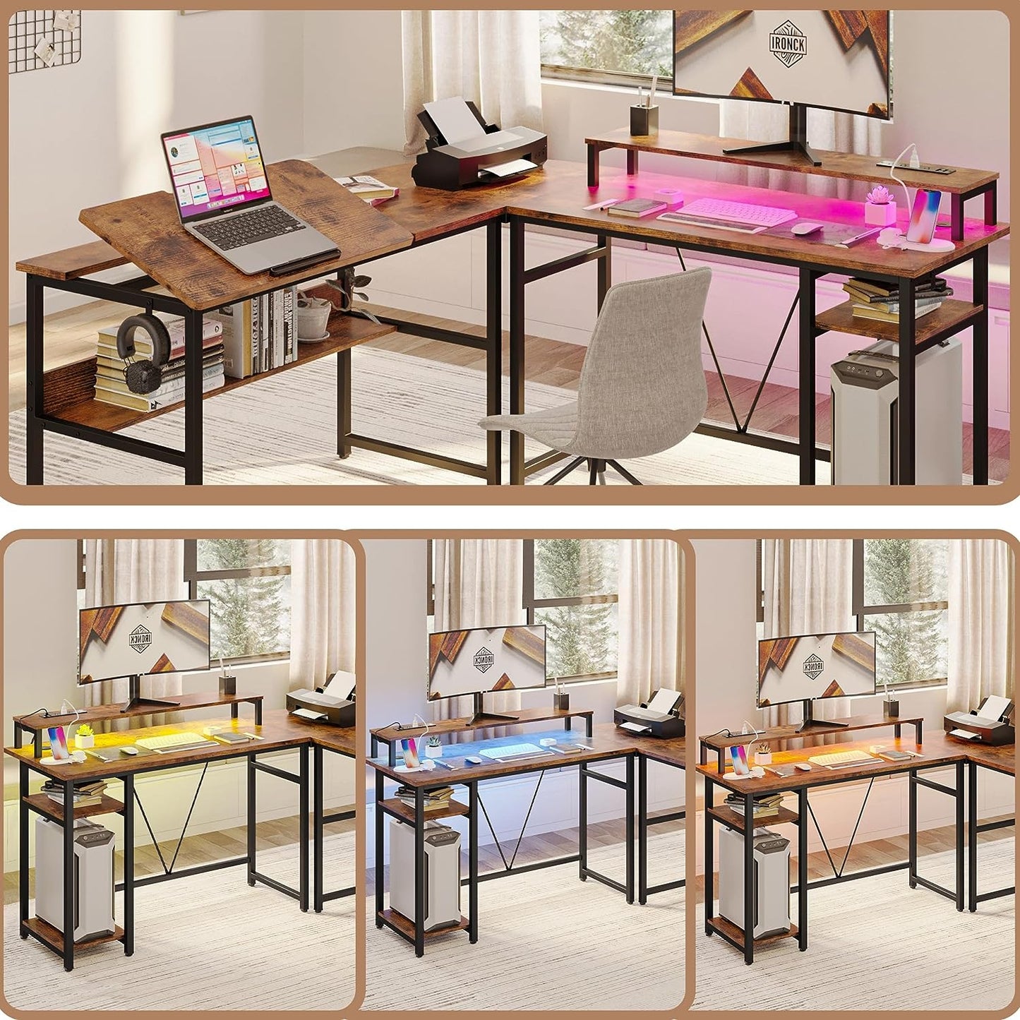 IRONCK 70.8" LED Computer Desk