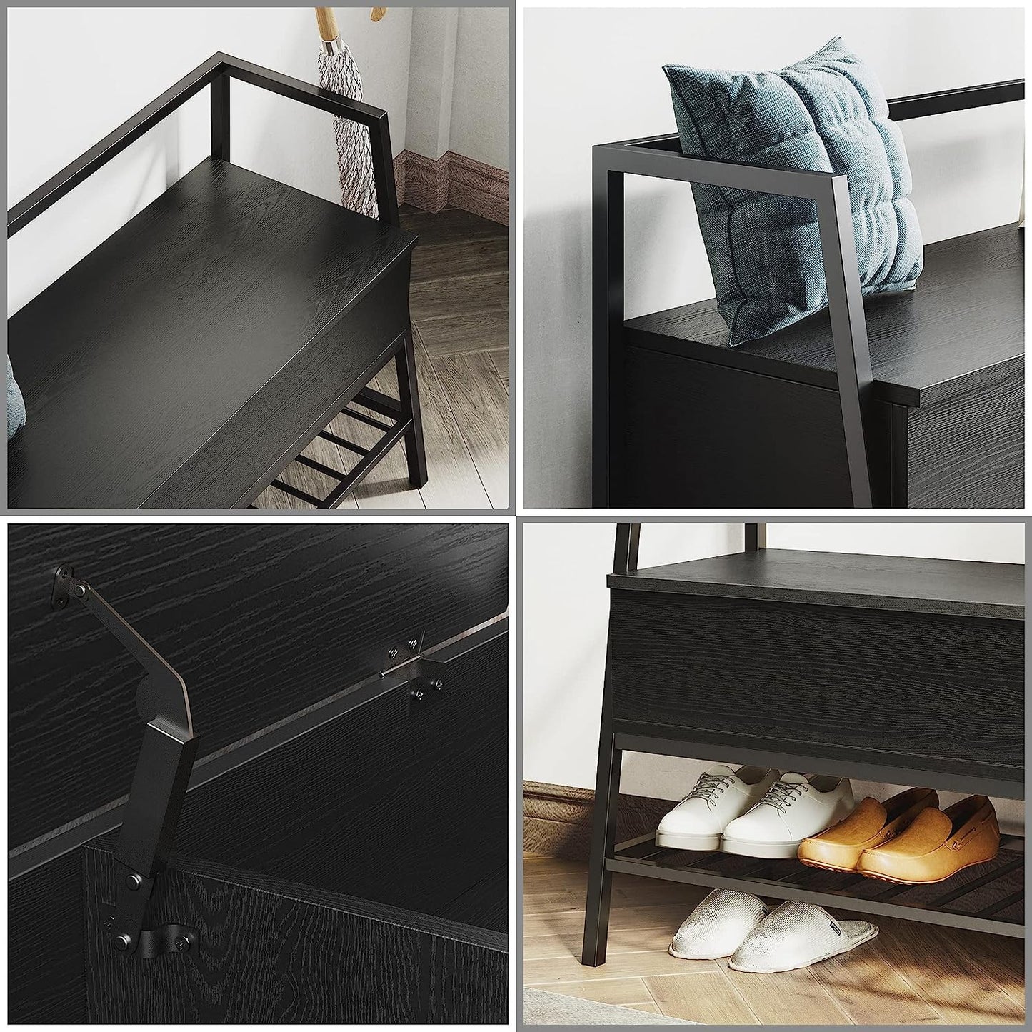 Black Shoe Bench with Storage