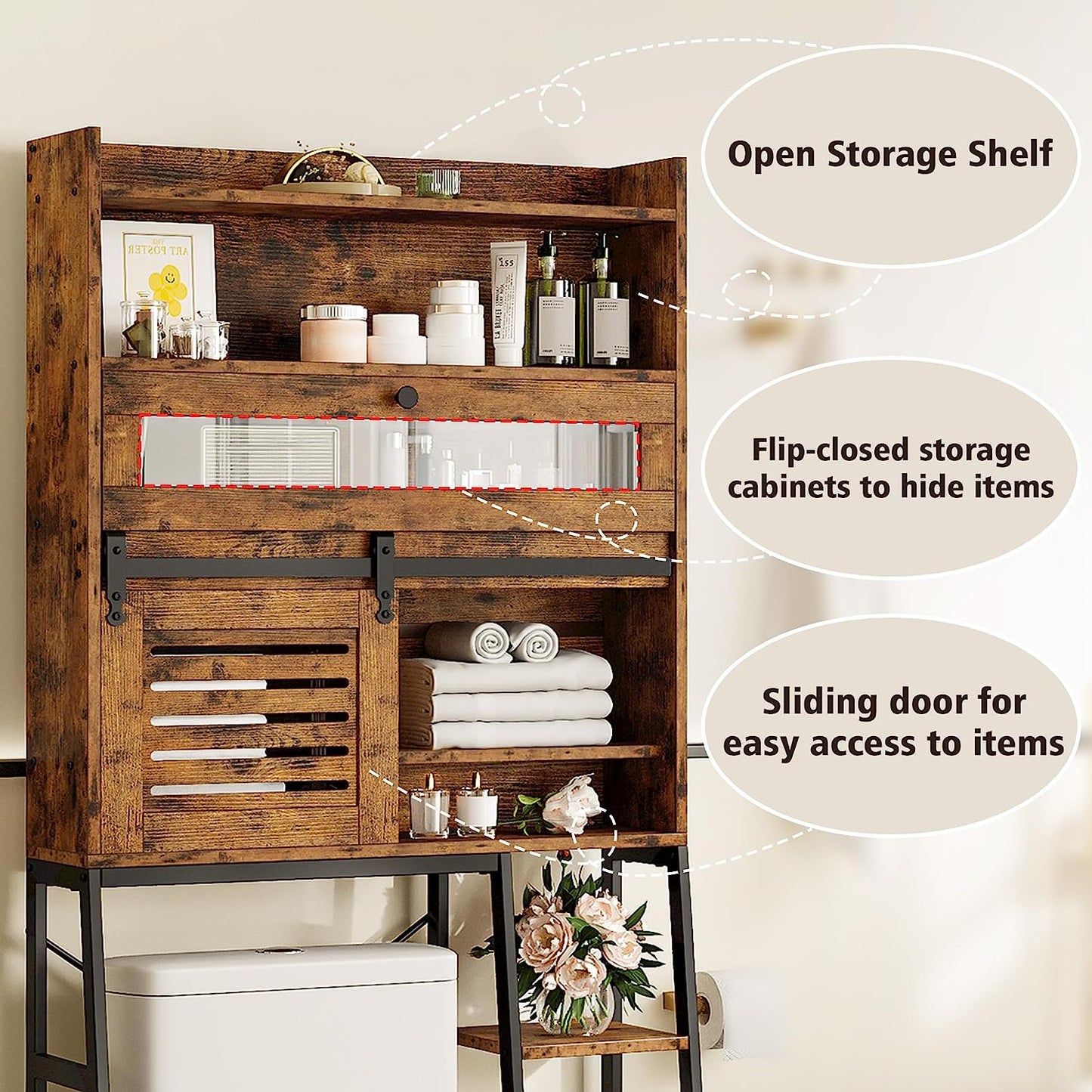 Bathroom Storage with Cabinet Vintage Brown