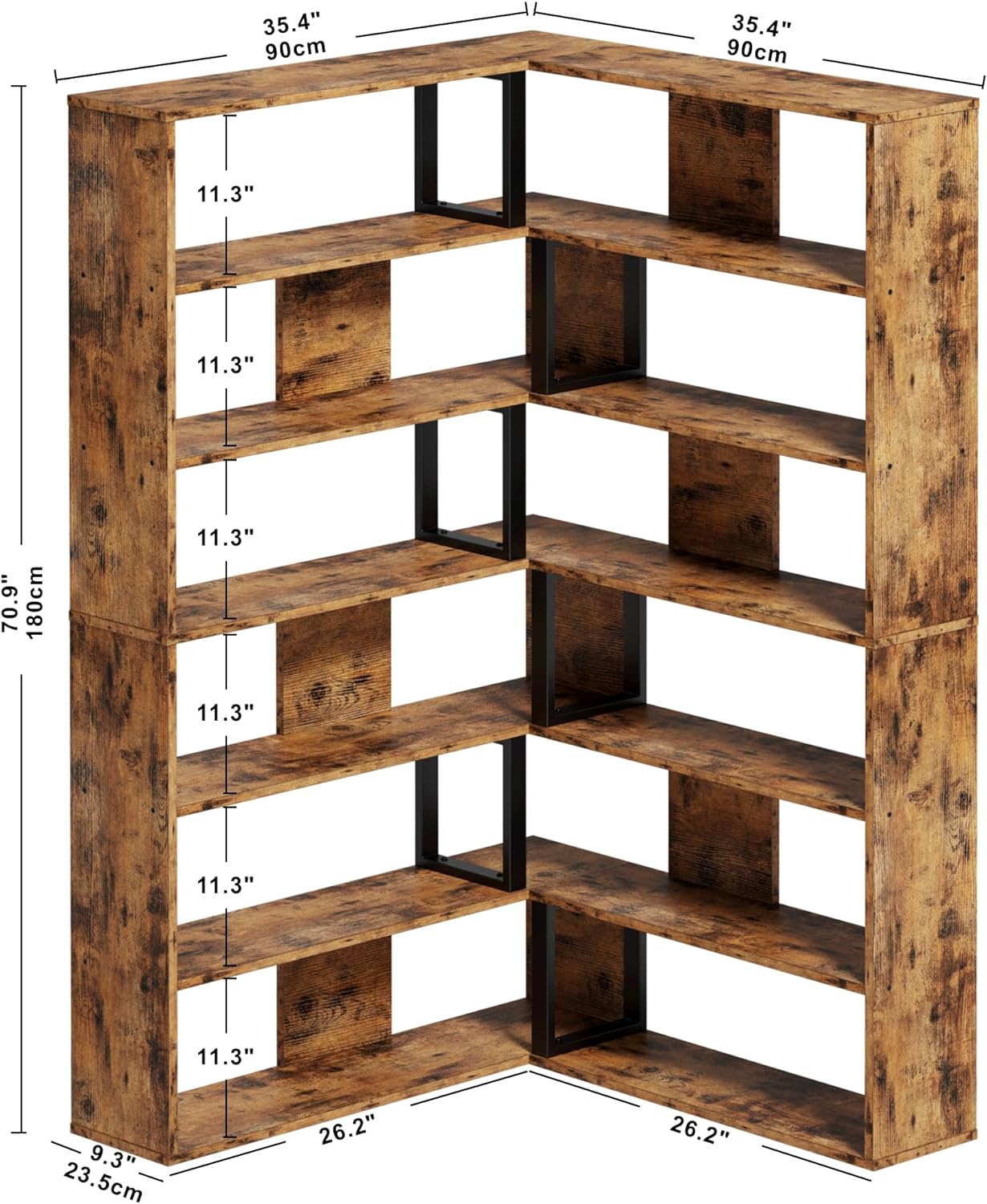 Bookshelves 6-Tier with Industrial Large Corner Etagere Shelf