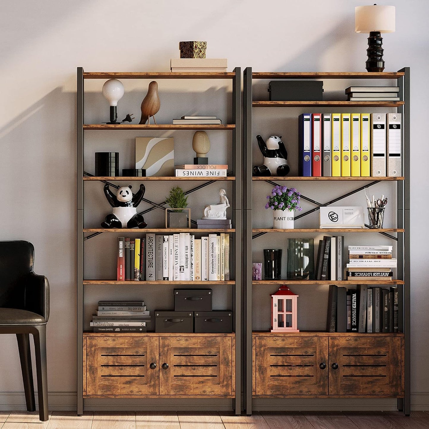 5 Tier Wide Bookshelves with Door and Wheels