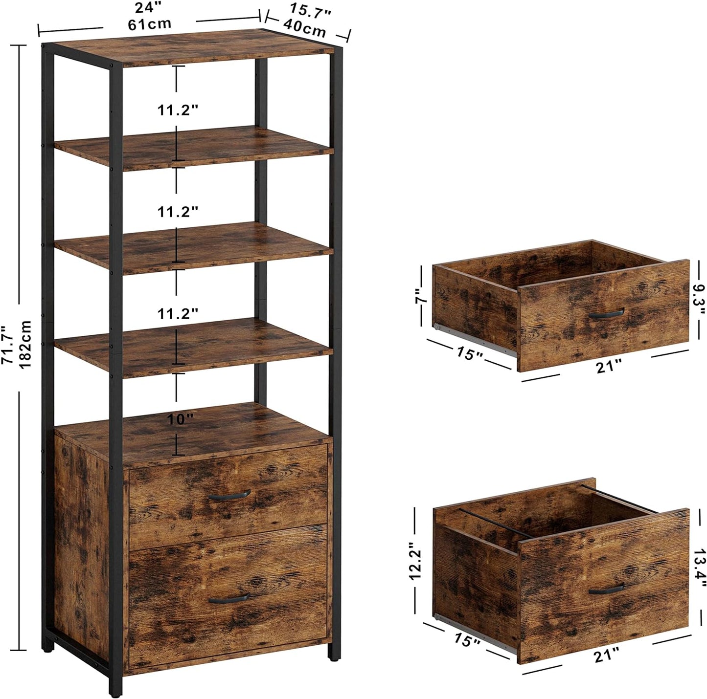 5 Tier Bookcase with Drawers
