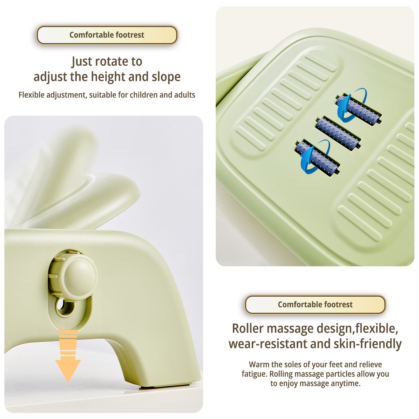 Repose-pieds ergonomique réglable sous le bureau avec rouleaux de massage