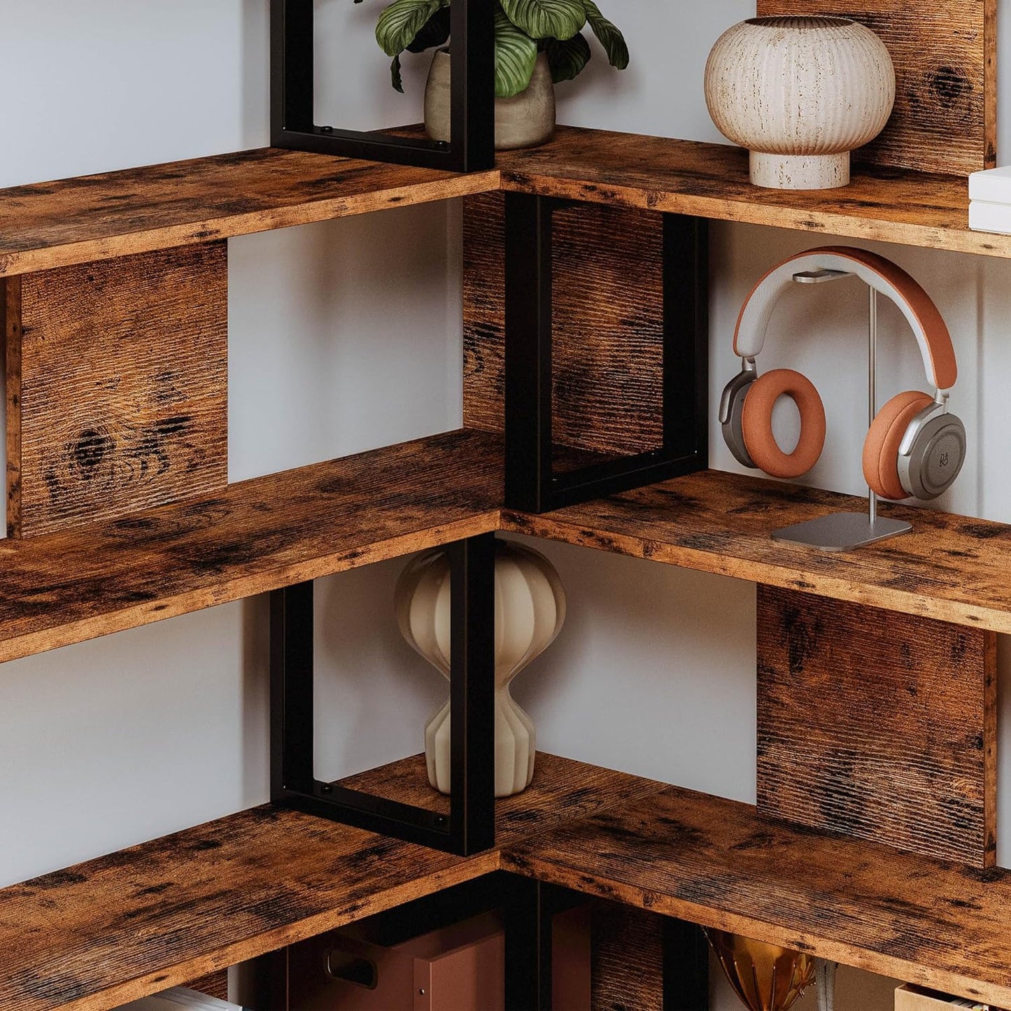 Bookshelves 6-Tier with Industrial Large Corner Etagere Shelf
