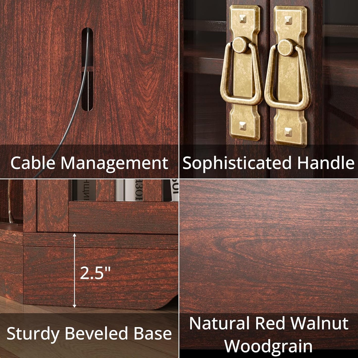 IRONCK Corner TV Stand for TVs up to 60 Inch with Power Outlet, Corner Entertainment Center with Storage Cabinet and Glass Doors, Mid Century Modern TV Stand for Living Room, Bedroom, Red Walnut