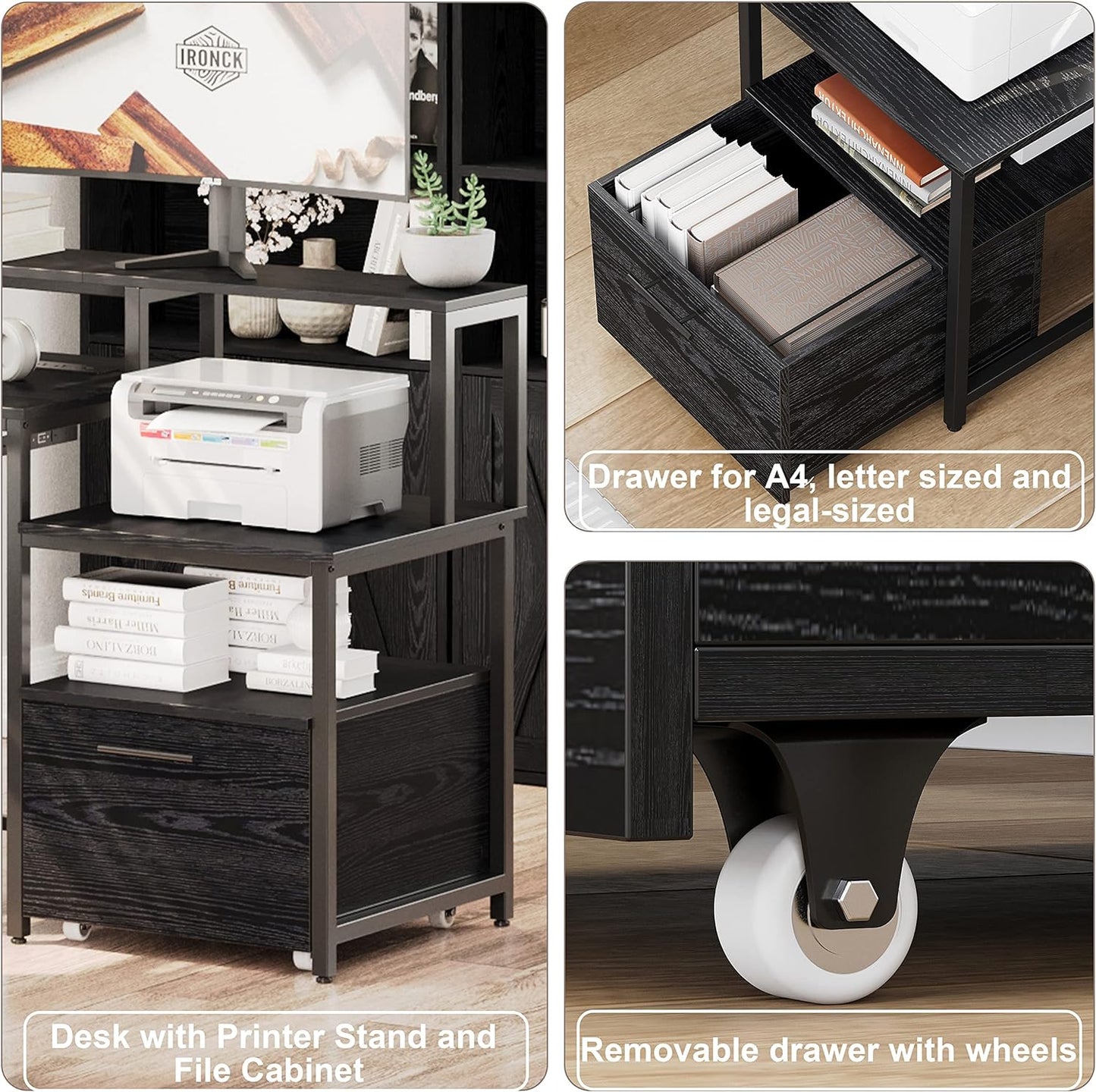 Black Computer Desk with Storage
