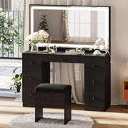 【HOT】Large Mirror Makeup Vanity Desk with 7 Drawers