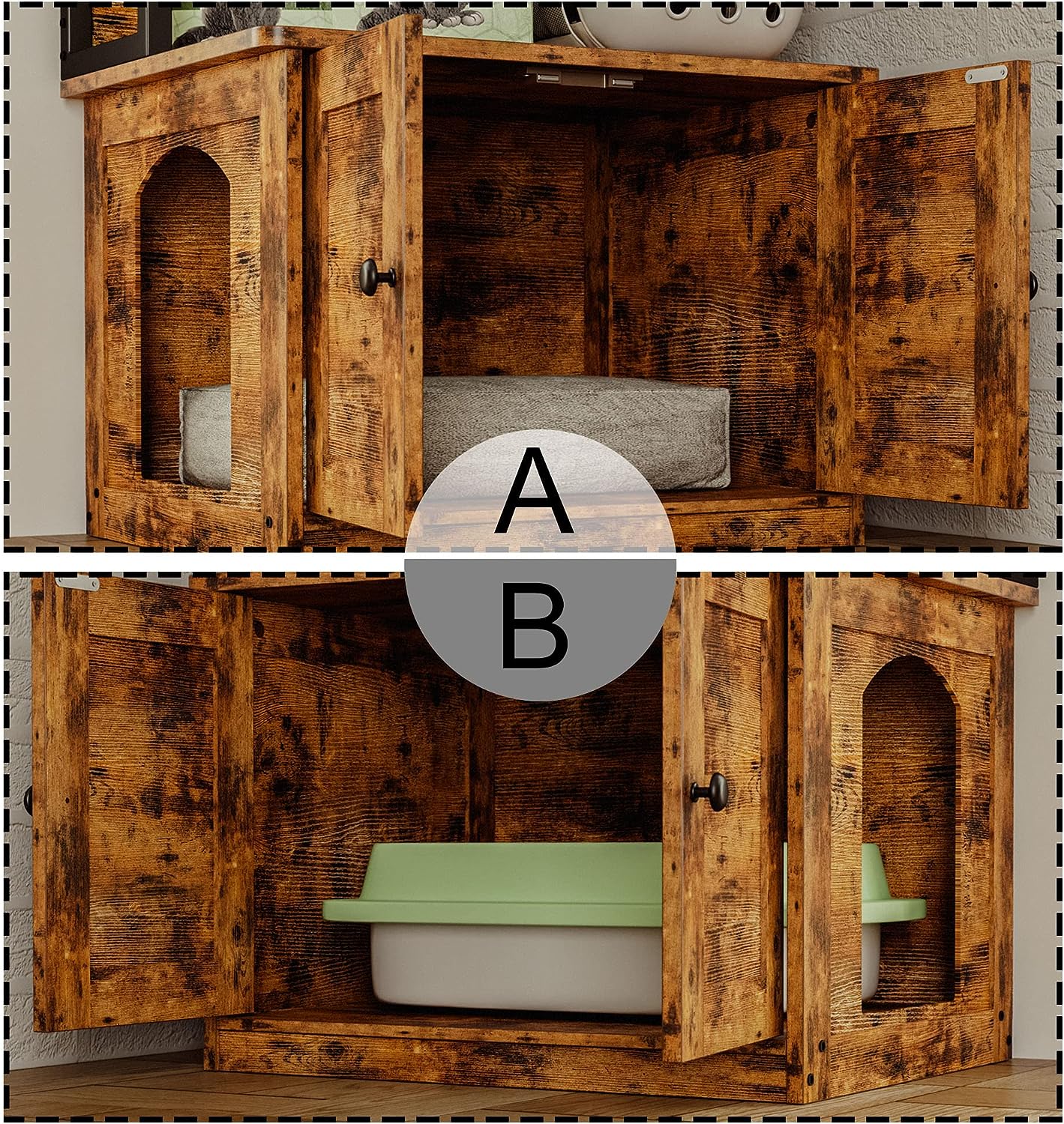 2 Tier Cat Litter Box Cabinet