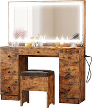Large Mirror Makeup Vanity Desk with 7 Drawers- Vintage