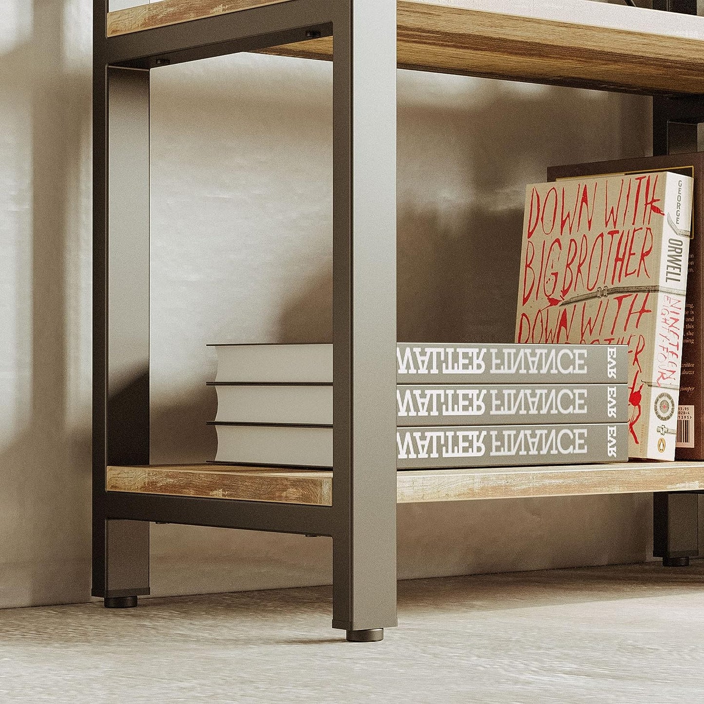 Bookshelf 6-Tier Ladder Shelf Industrial Brown