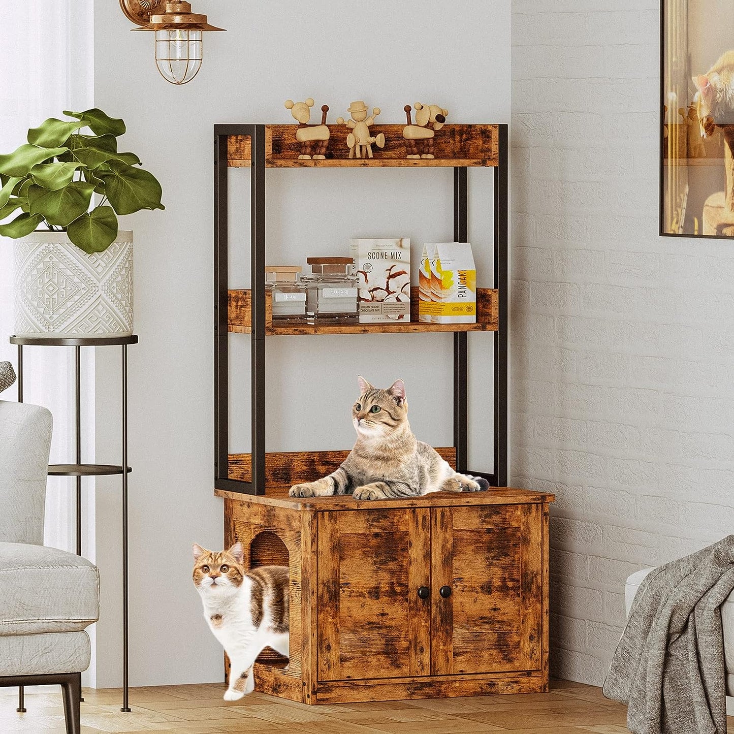 2 Tier Cat Litter Box Cabinet