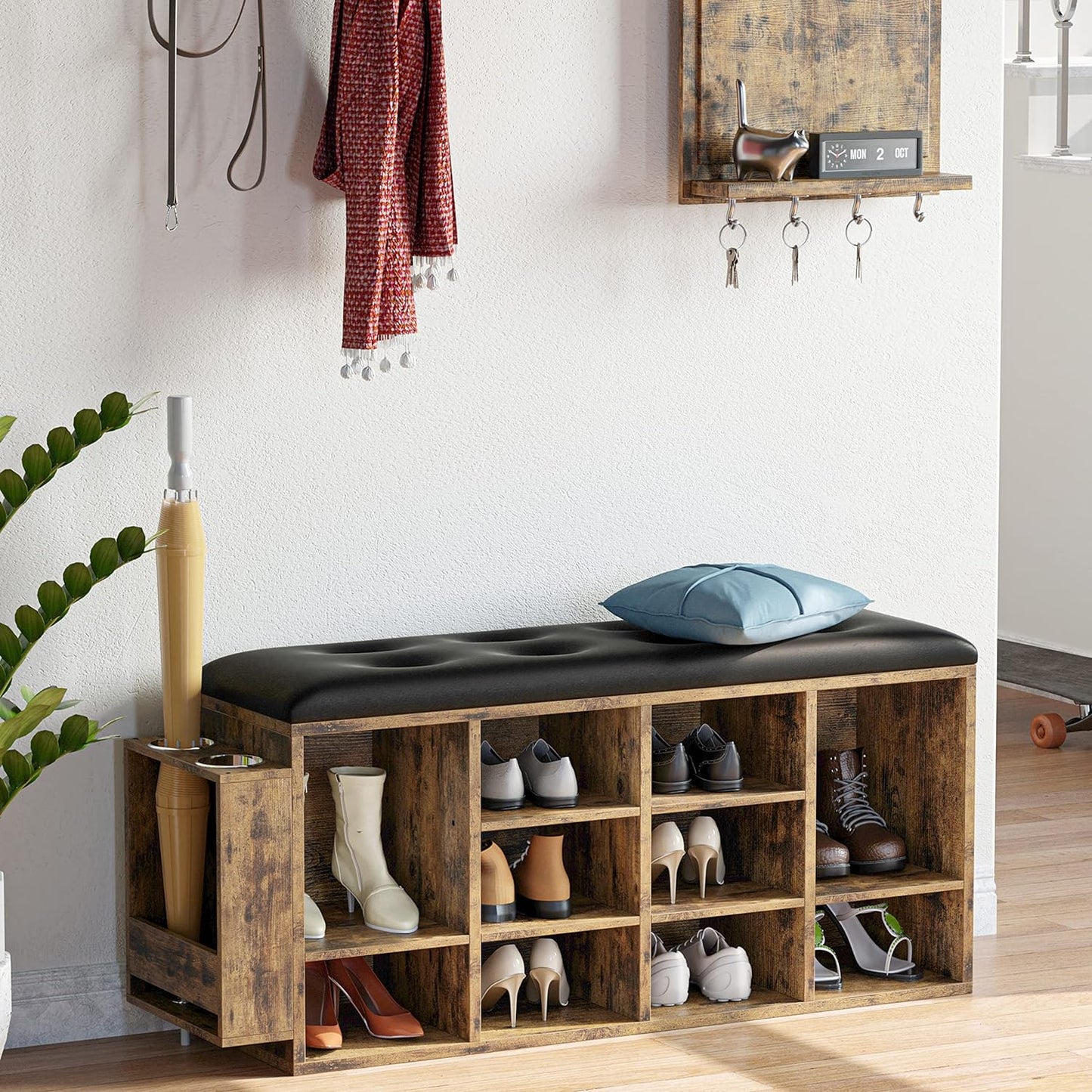 Ten Cubbies Storage Entryway Bench with PU Leather