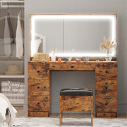Large Mirror Makeup Vanity Desk with 7 Drawers- Vintage