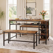 3PC Dining Table Set with 2 Benches