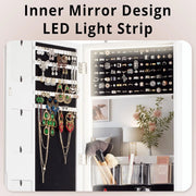 Wall Mounted Mirror Jewelry Cabinet with Photo Frame and Foldable Shelf