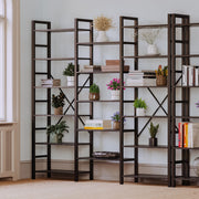 Large Bookshelf Triple Wide with 6 Tiers Vintage Black