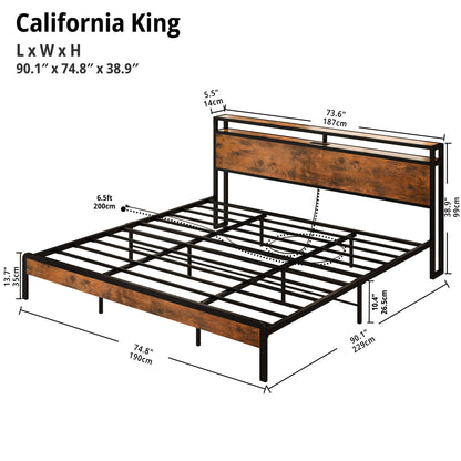 Mental Bed Frame with Charging Station