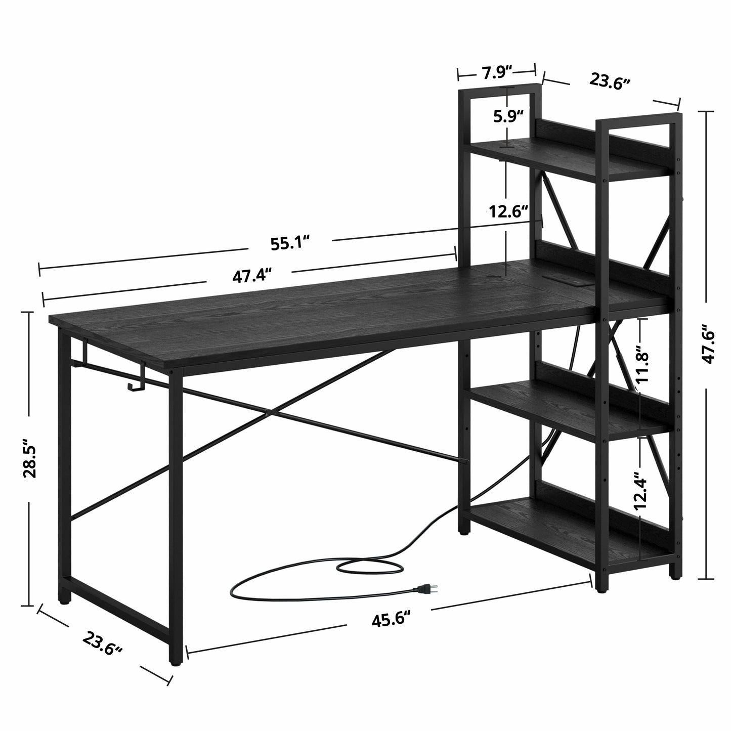 55‘’ Computer Desk with Power Outlet