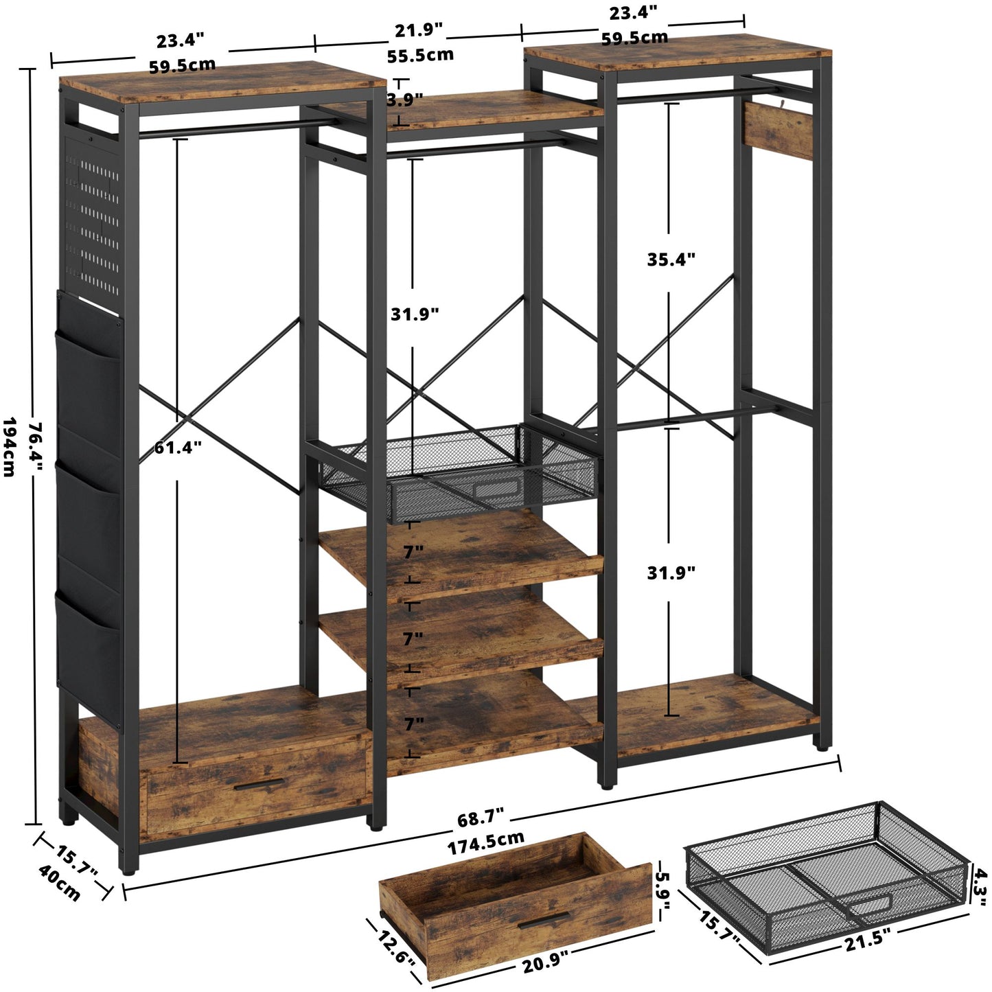 3-Tier Shoe Rack Wardrobe with 2 Drawers