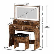 LED Lighted Mirror Makeup Desk Set- Vintage