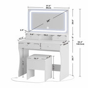 Schminktisch-Set mit LED-Beleuchtung und Spiegel – Weiß