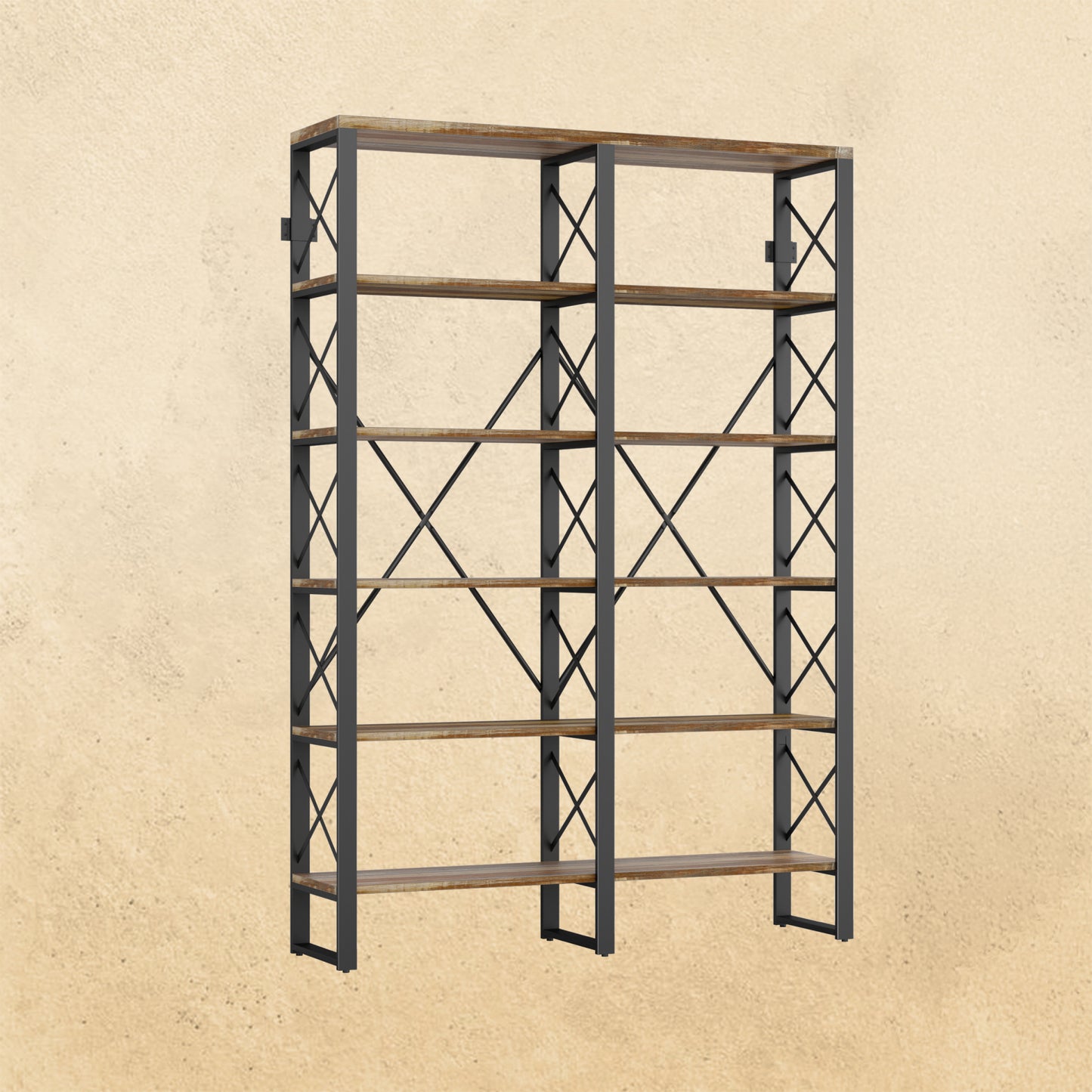 Bibliothèque double largeur 76'' brun industriel