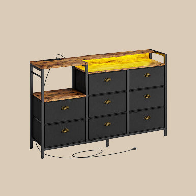 LED Dresser with 8 PU Leather Drawers