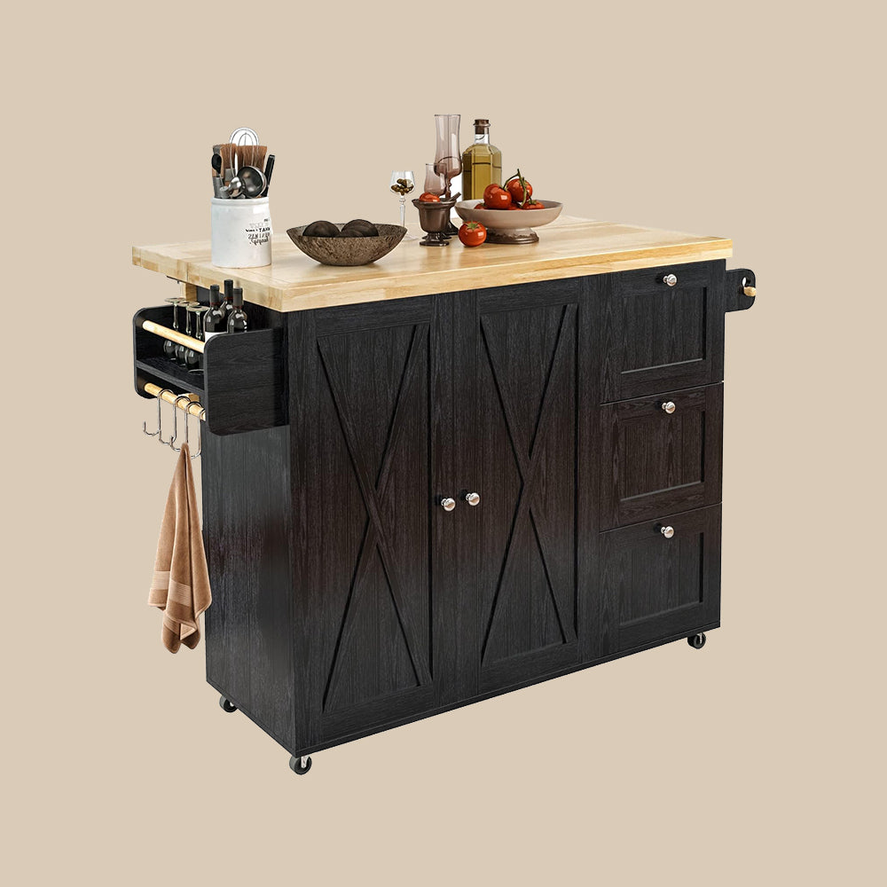 Kitchen Island Cart with Wheels Black