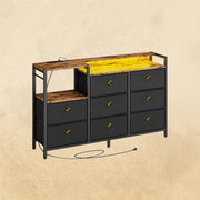 Commode LED avec 8 tiroirs en cuir PU