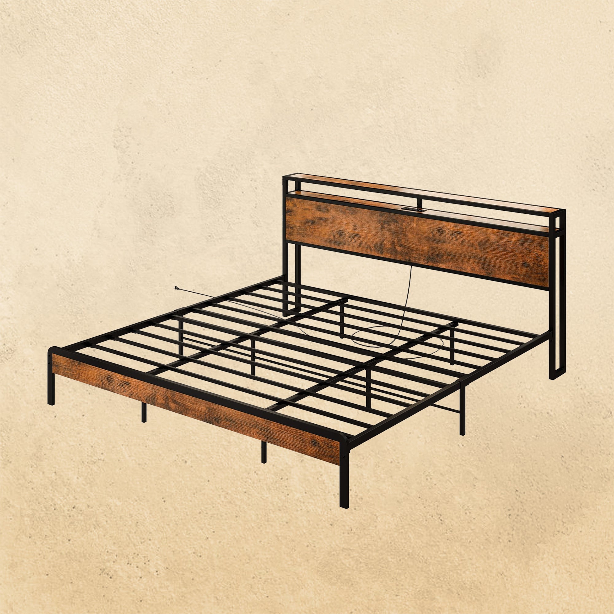 Mental Bed Frame with Charging Station