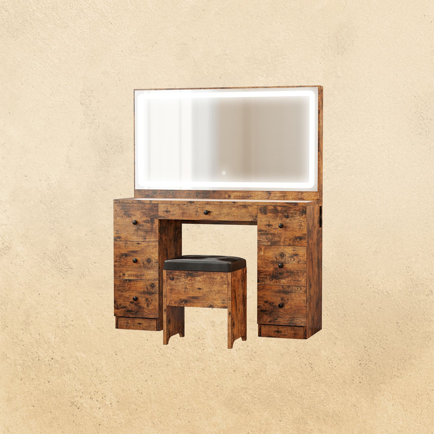Large Mirror Makeup Vanity Desk with 7 Drawers- Vintage