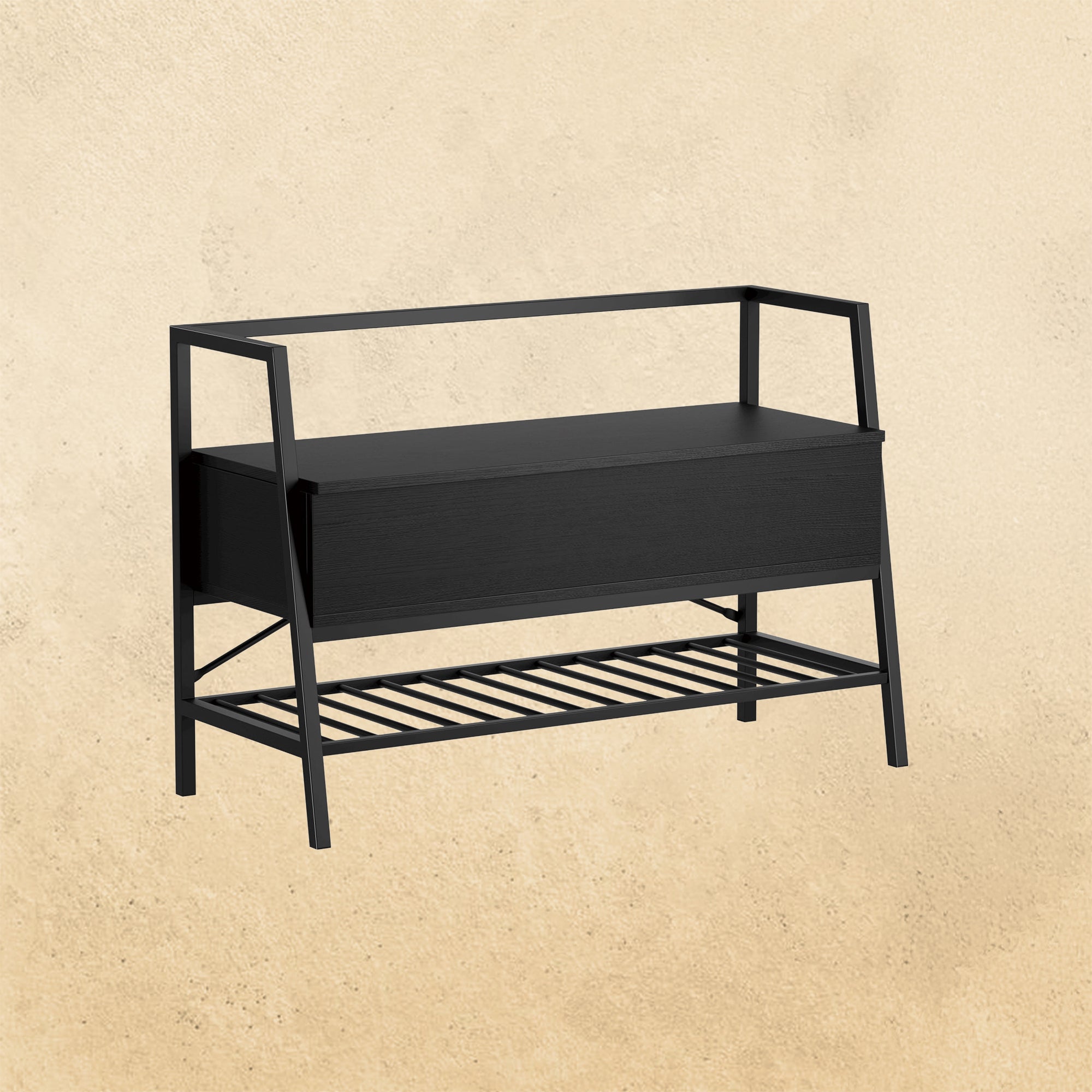 Black Shoe Bench with Storage