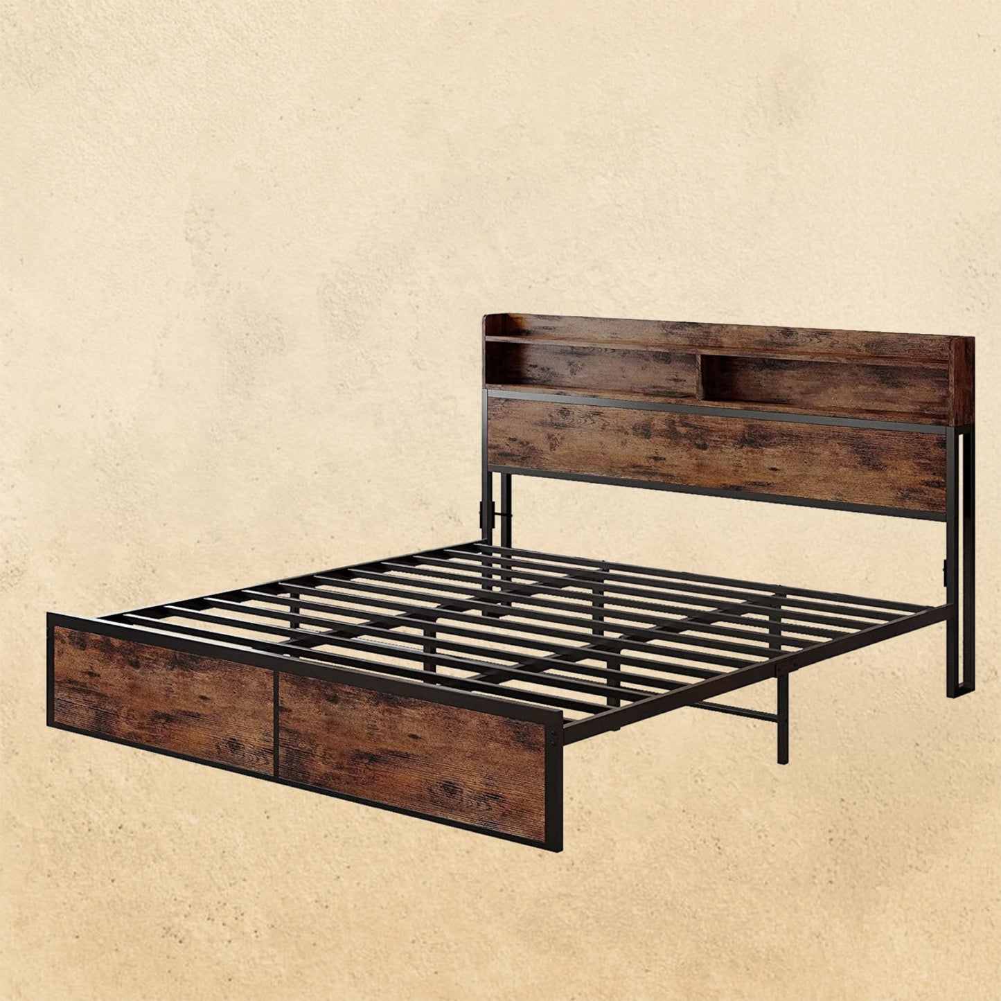 Queen Bed Frame with Bookcase Headboard