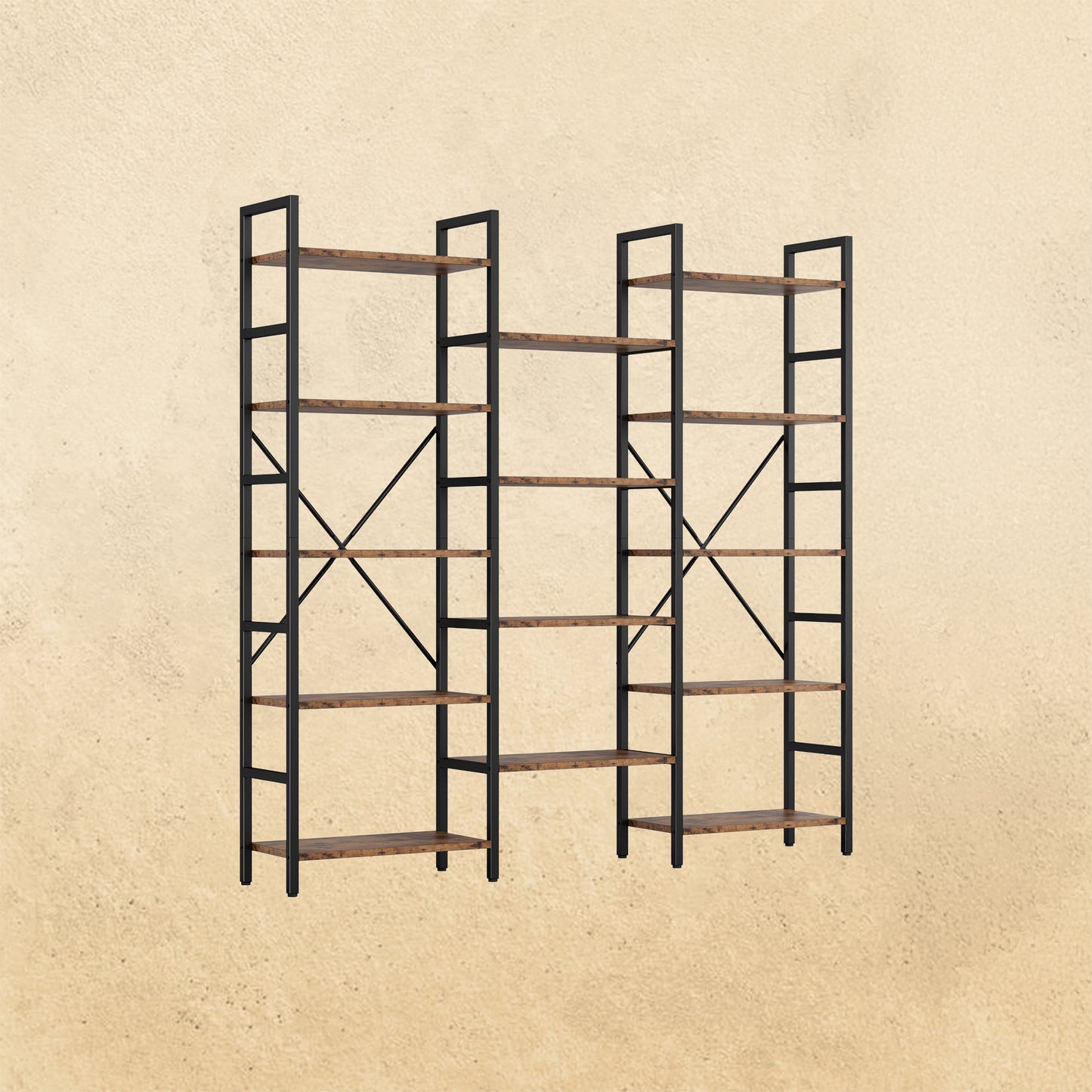 Triple Wide Bookshelf 5 Tiers with Baffles