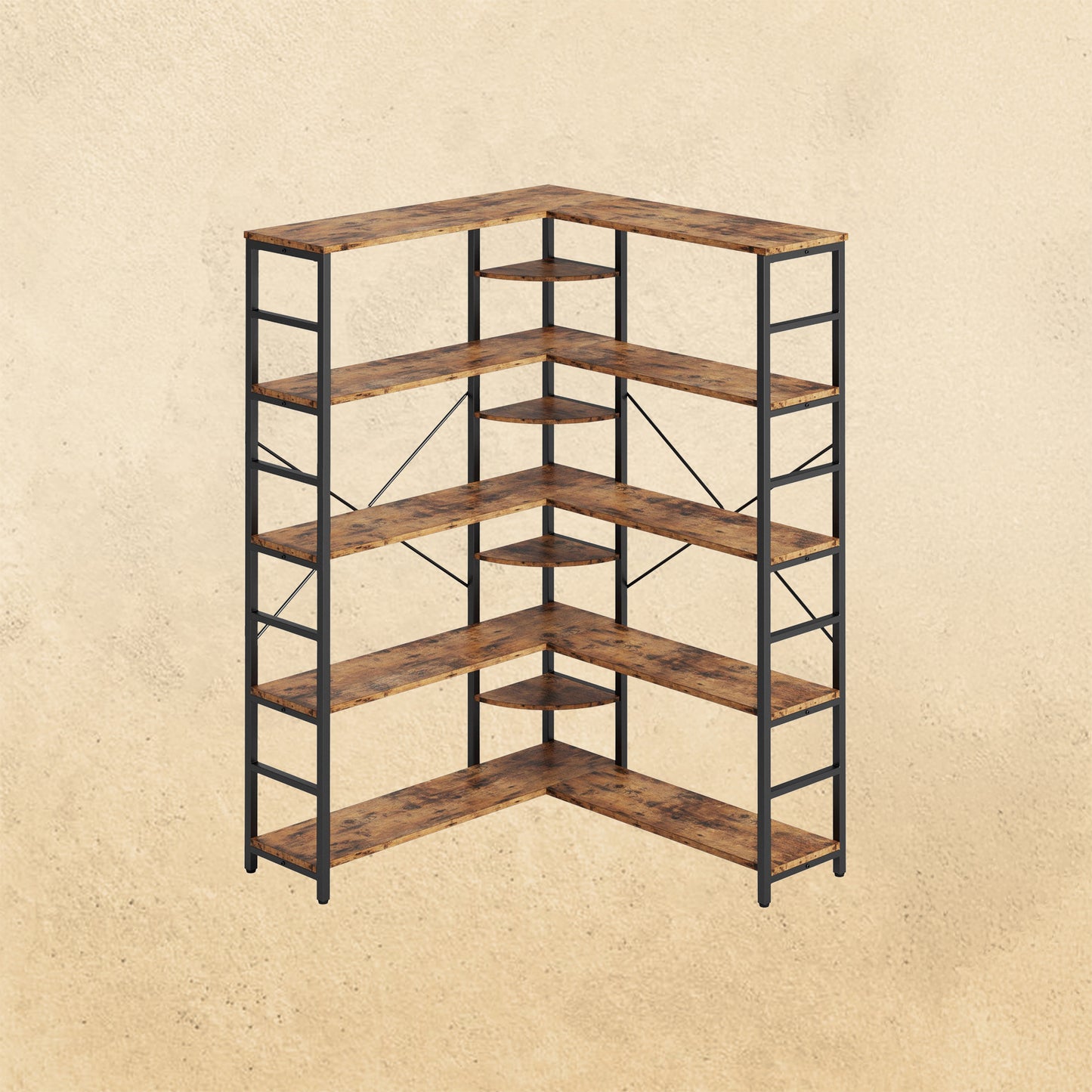 【HOT】5-Tiers Corner Bookcase with Curved Panels