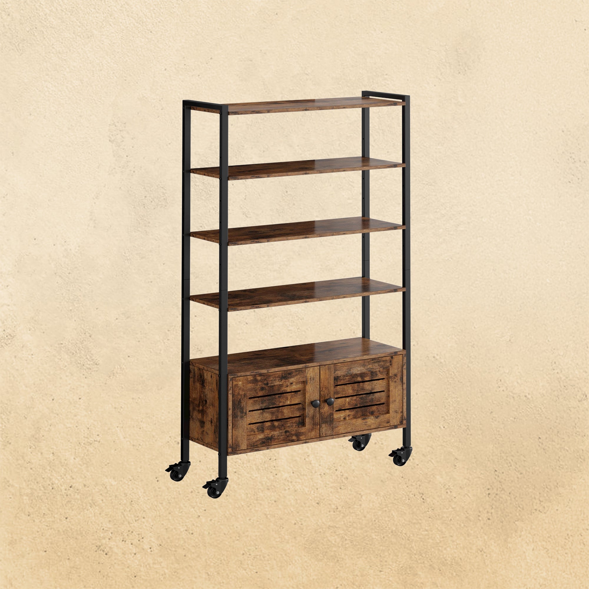 4 Tier Industrial Bookcase with Doors