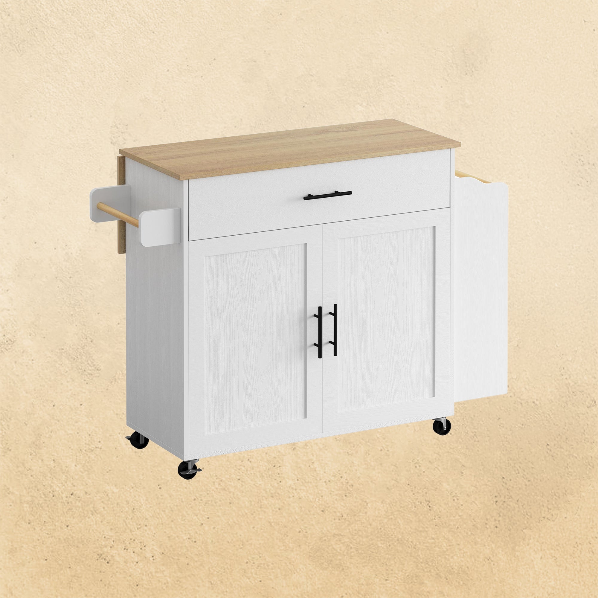 Rolling Kitchen Island with 3 open drawers