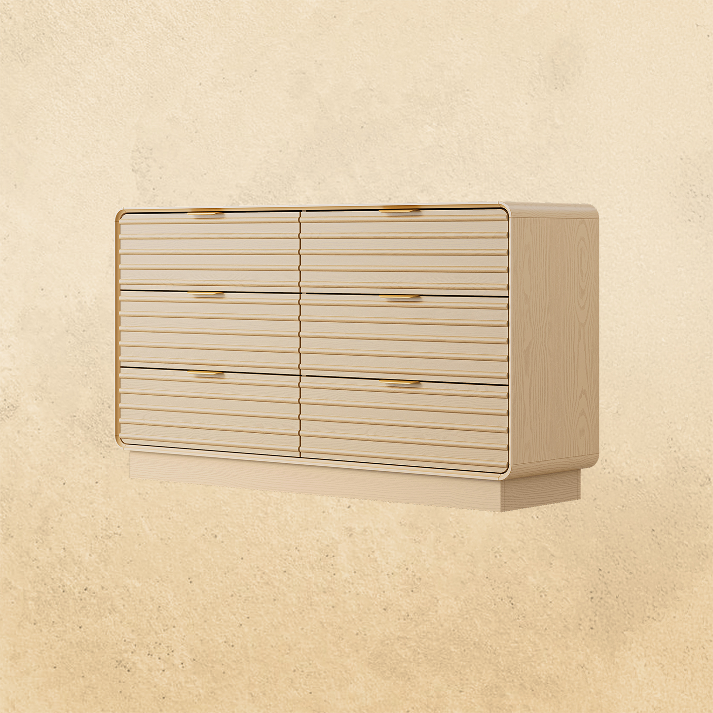 IRONCK Fluted 6 Drawer Dresser for Bedroom,54" Wide Modern Dresser Drawers with Storage, Wooden Dressers with Metal Handle for Bedroom, Hallway, Natural Oak