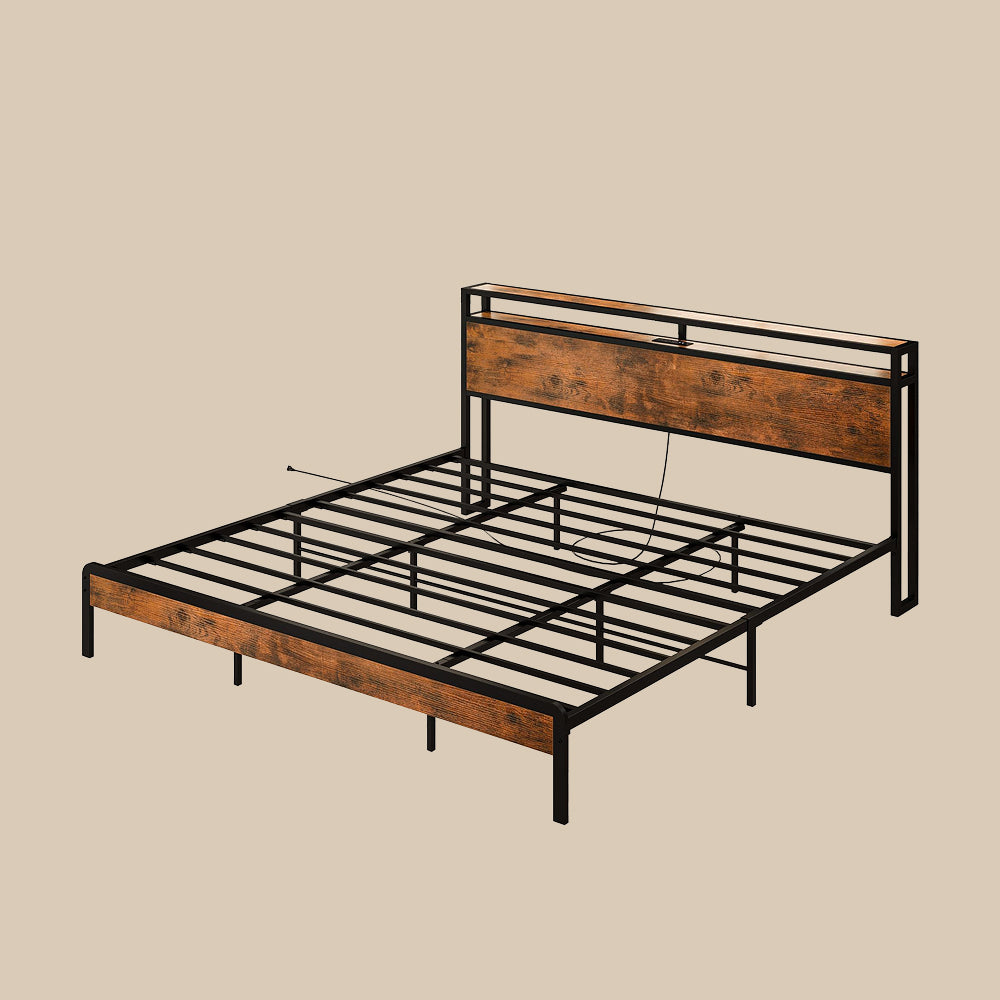 Mental Bed Frame with Charging Station