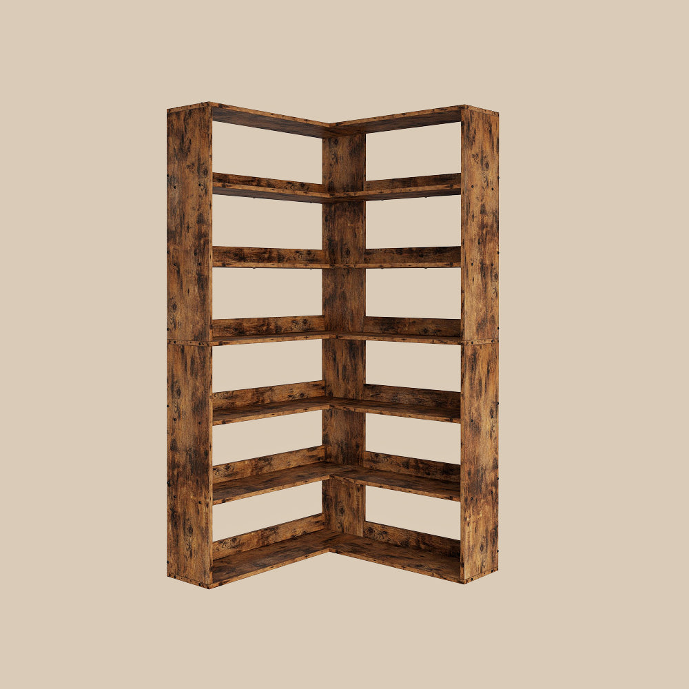 IRONCK 81" Tall Corner Bookshelf With Door - 6-Tier L-Shaped Bookcase & Storage Cabinet For Living Room, Office, White