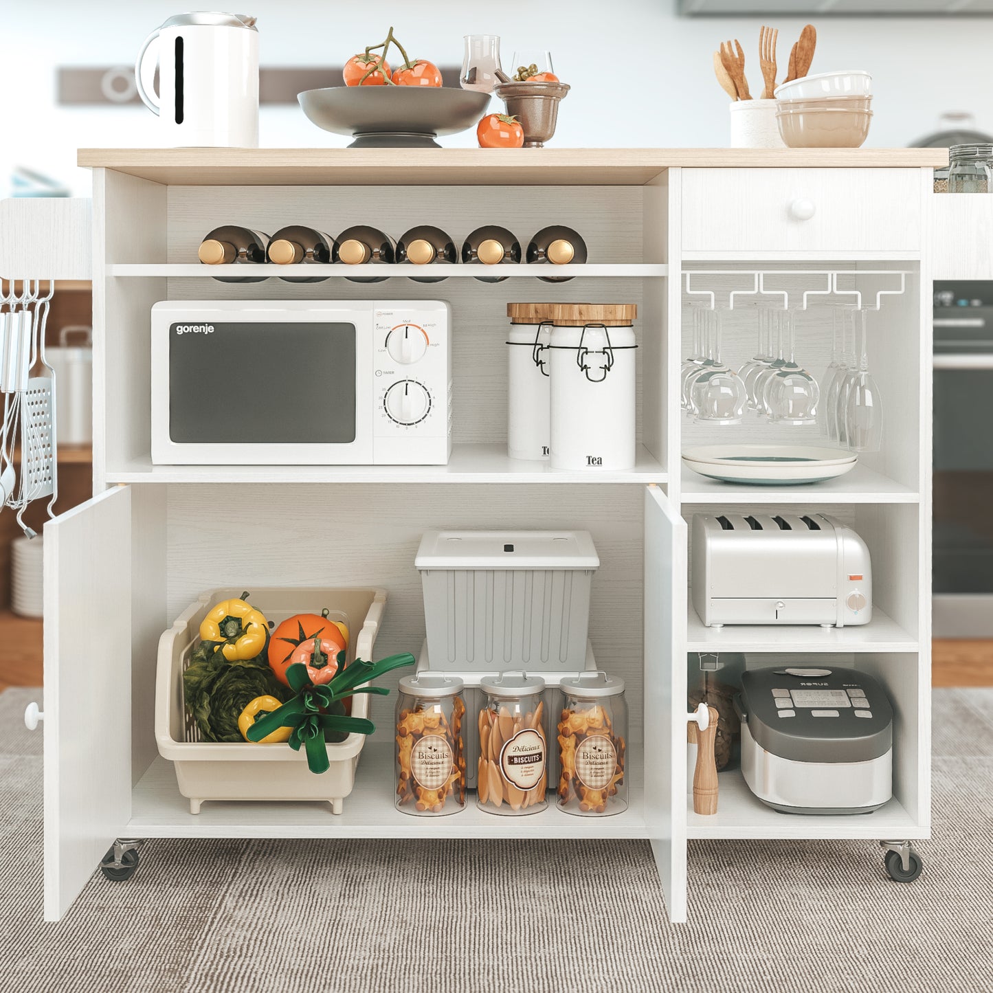 Kitchen Island Cart with Wheels White