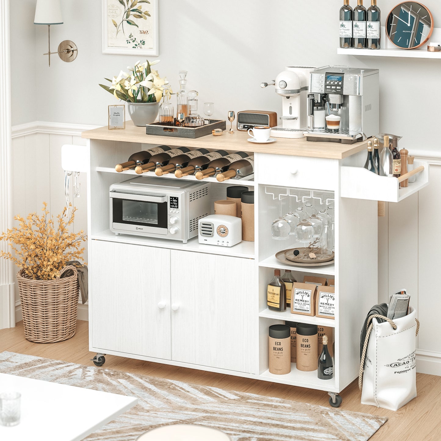 Kitchen Island Cart with Wheels White